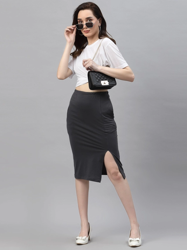 Pure Cotton Solid Skirt for Women (Dark Grey, 28)