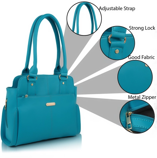 Artificial Leather Solid Handbag for Women (Blue)