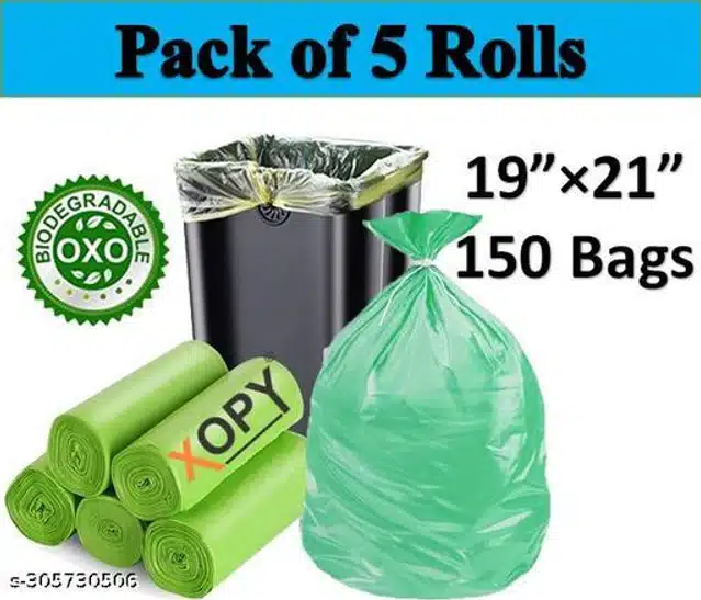 Biodegradable 30 Pcs Garbage Bags (Green, 19x21 inches) (Pack of 5)