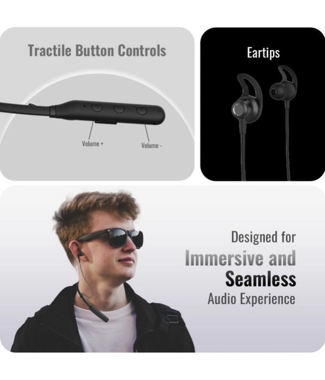 Tecsox Pulse 300 In-the-ear Bluetooth Headset with Upto 30h Talktime Deep Bass - Black