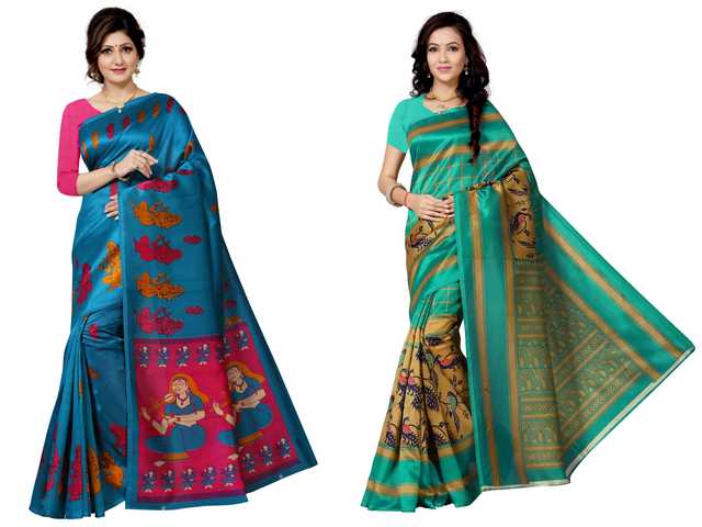 Trendy Art Silk Saree With Blouse Piece For Women (Pack Of 2) (Multicolor, 6.3 m) (M-4091)