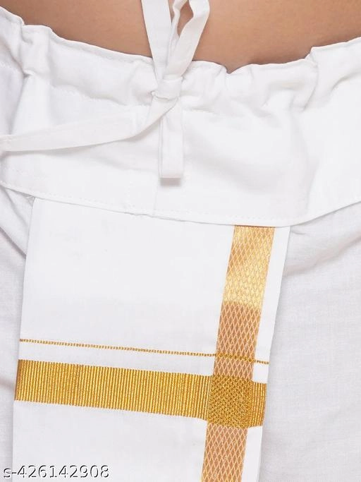 Cotton Blend Striped Dhoti for Boys (2-3 Years, White)