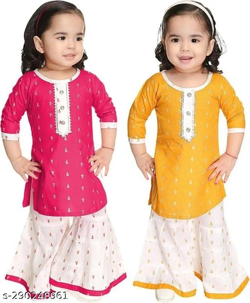 Rayon Kurta Set for Girls (Multicolor, 0-3 Months) (Pack of 2)