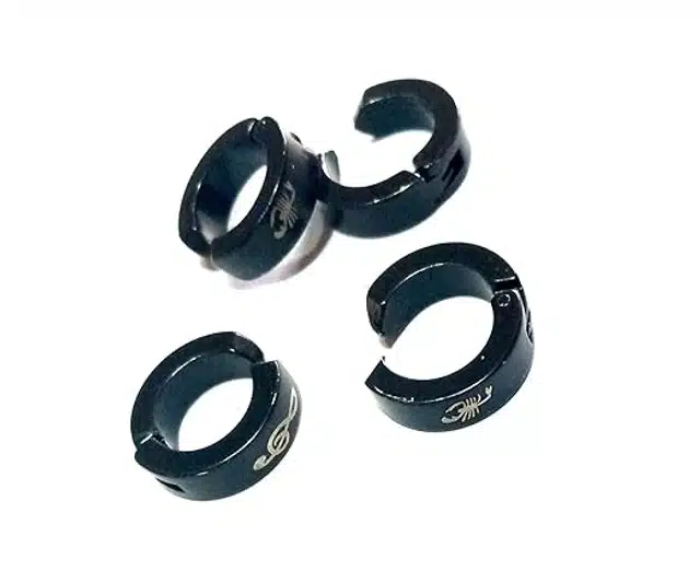 Metallic Hoop Studs for Men & Boys (Black, Set of 2)