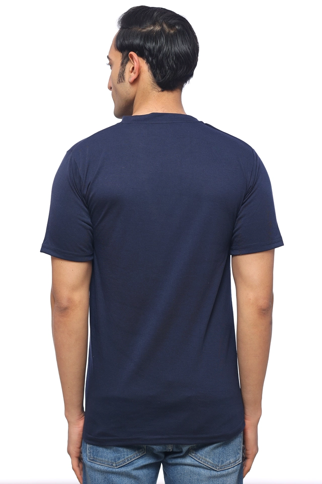 Round Neck Printed T-Shirt for Men (Navy Blue, M)