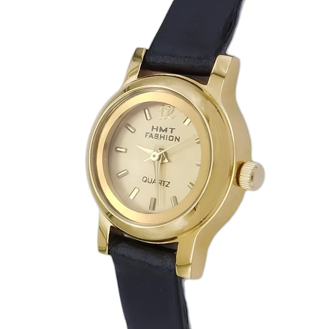 Leather Strap LG-10 Analog Watch for Women and Girls (Gold & Black)