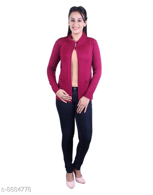 Acrylic Solid Sweater for Women (Wine, XL)