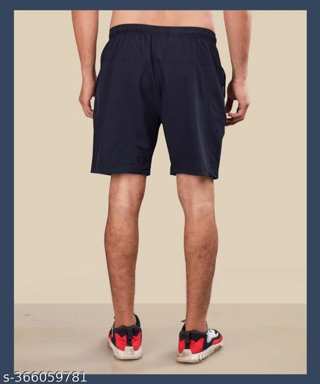 Polyester Shorts for Men (Navy Blue, L)