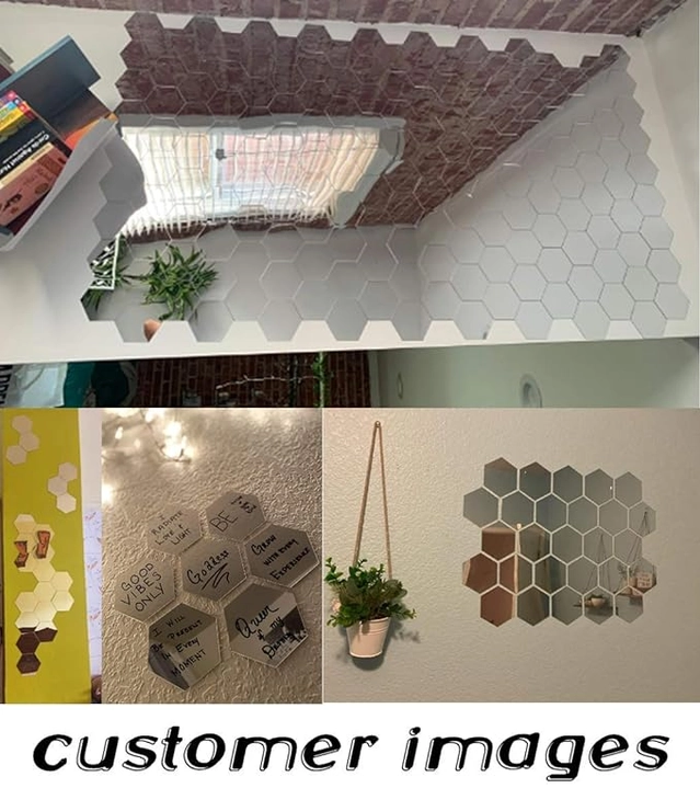 Hexagon Mirror Wall Stickers for Wall Bathroom Mirror Made of Plastic Flexible Mirror Silver Colour (Pack of 20)