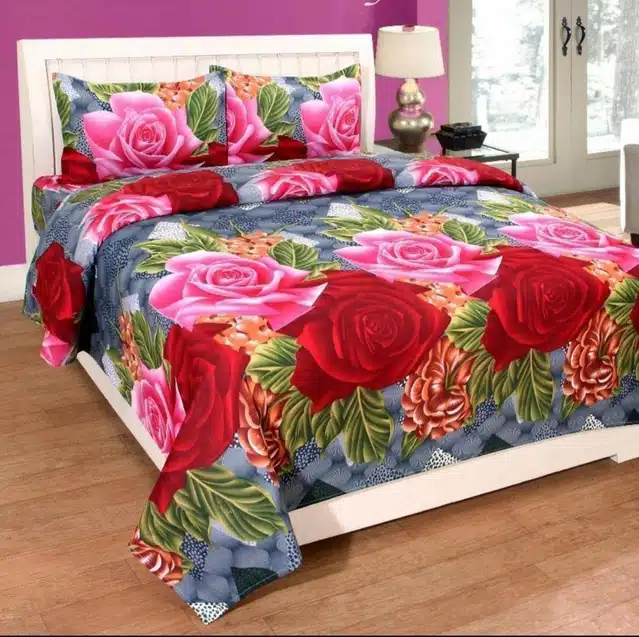 Printed Double Bedsheet with 2 Pillow Covers (Multicolor, 86x86 inches)