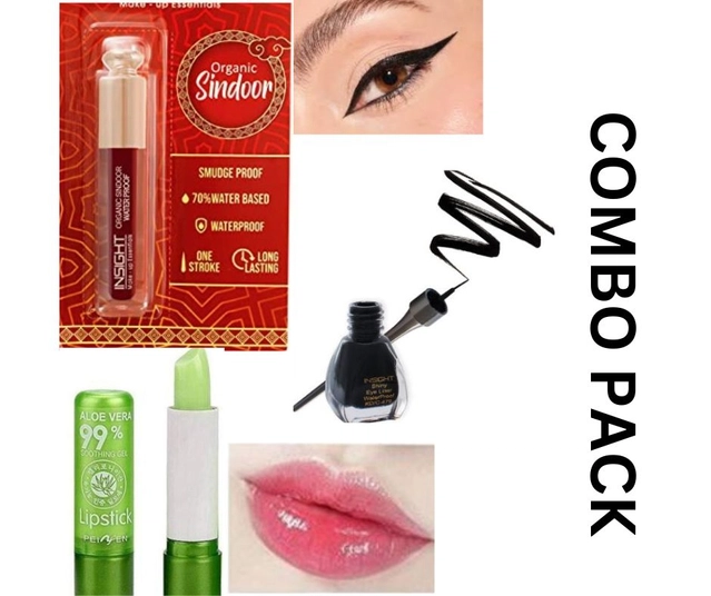 Combo of Aloevera Lip Balm with Waterproof Organic Sindoor & Eyeliner (Multicolor, Set of 3)