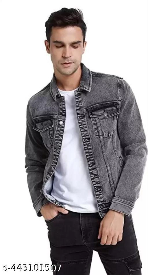 Denim Jacket for Men (Grey, M)