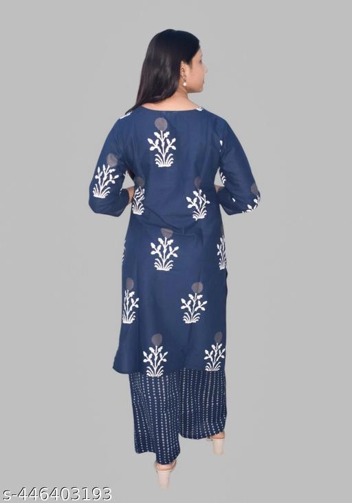 Rayon Printed Kurti with Palazzo for Women (Multicolor, M)