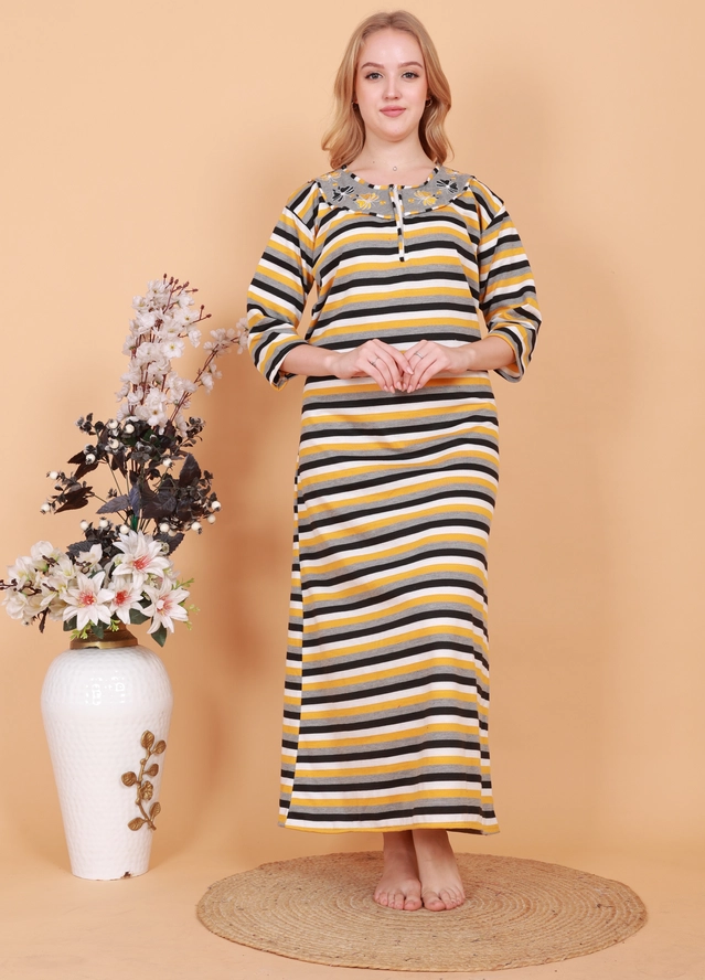 Woolen Striped Nightdress for Women (Multicolor, Free Size)