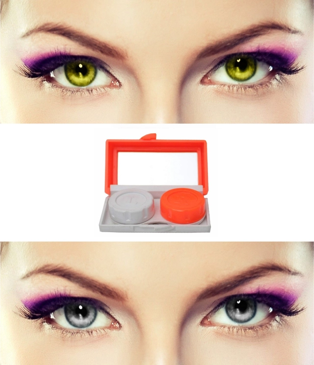 Combo of Zero Power Colored Contact Lenses for Eyes with Case (Hazel & Grey, Set of 2)