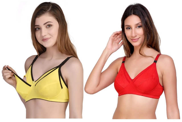 Cotton Blen Solid Non Padded Feeding Bras for Women (Multicolor, 32) (Pack of 2)