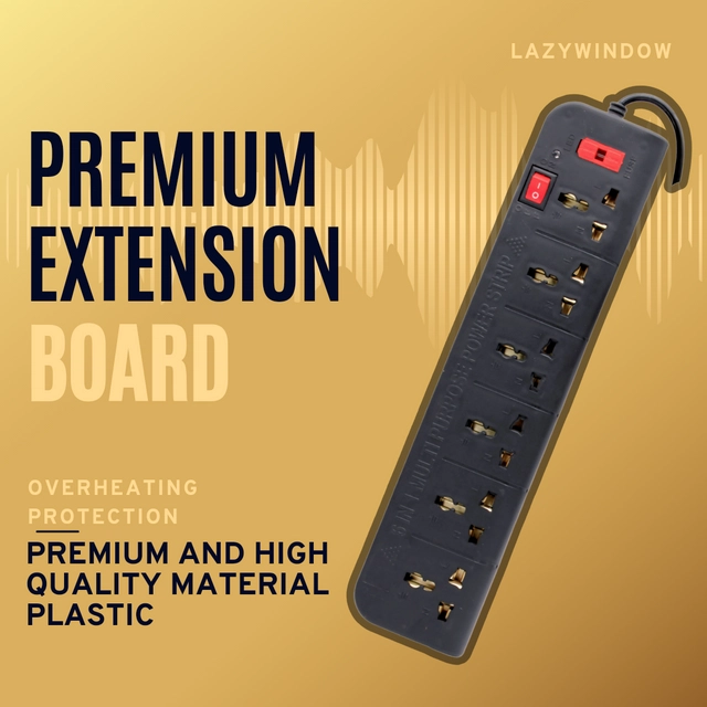 High Quality 6+1 with 230 cm Wire Length 3 Pin Extension Board (Black)