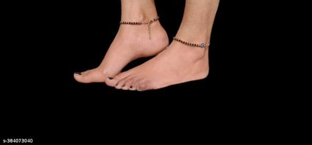 Alloy Anklets for Women (Silver & Black, Set of 1)