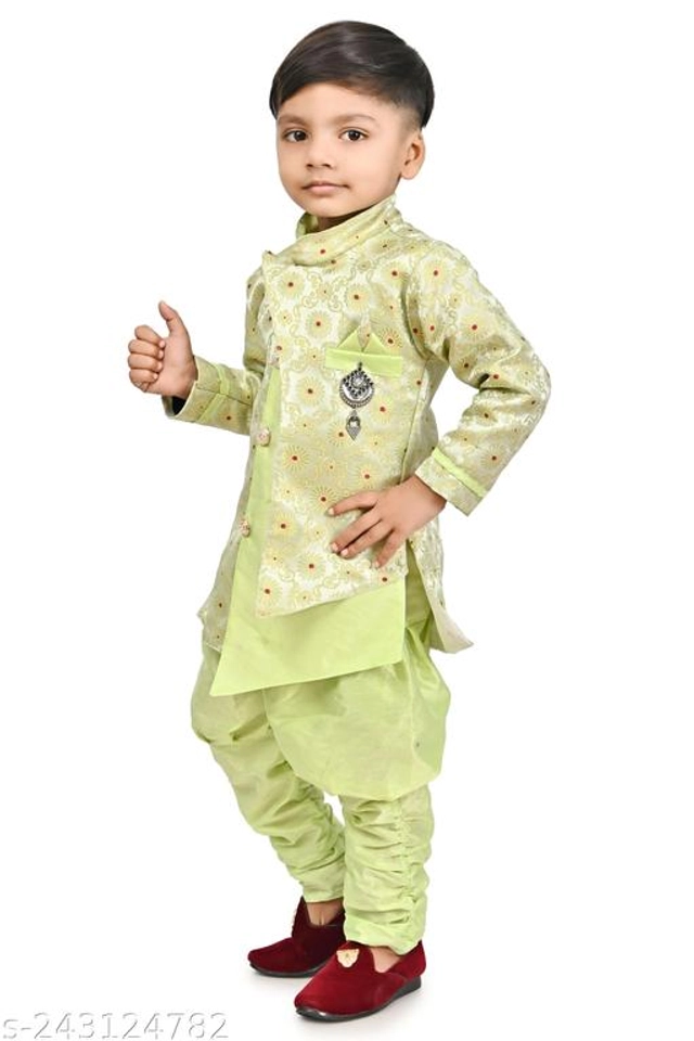 Cotton Blend Sherwani for Boys (Green, 6-9 Months)