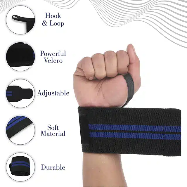 Eastern Club Wrist Support Band with Thumb Loop Strap (Blue & Black, Set of 1)