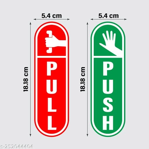 Push & Pull Door Stickers (Multicolor, 18.18x5.4 cm) (Set of 2)