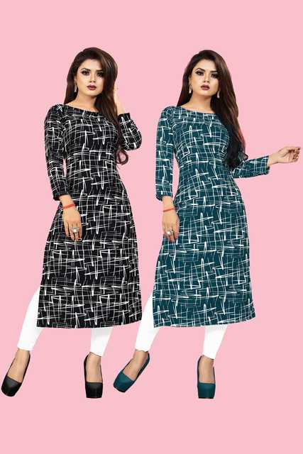 Yatksh Round Neck Below Knee 3/4 Sleeve Womens kurti (Black & Green, 5XL) (Pack Of 2) (A-35)