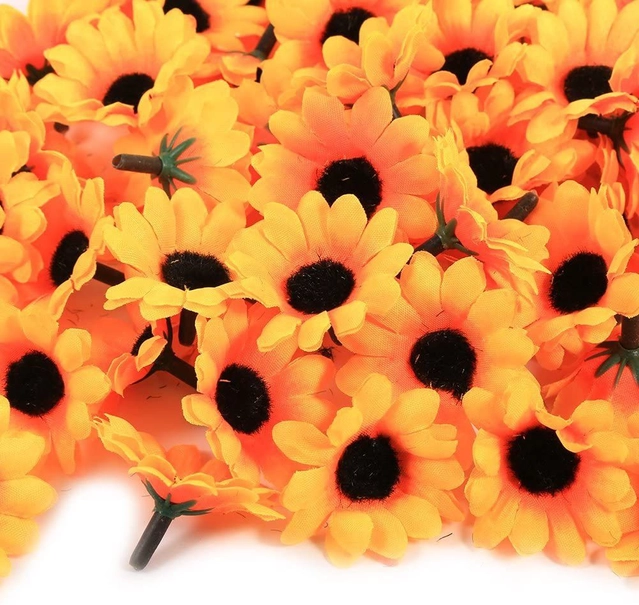 Artificial SunFlowers Bunches for Diwali Decoration (Yellow, Pack of 50)