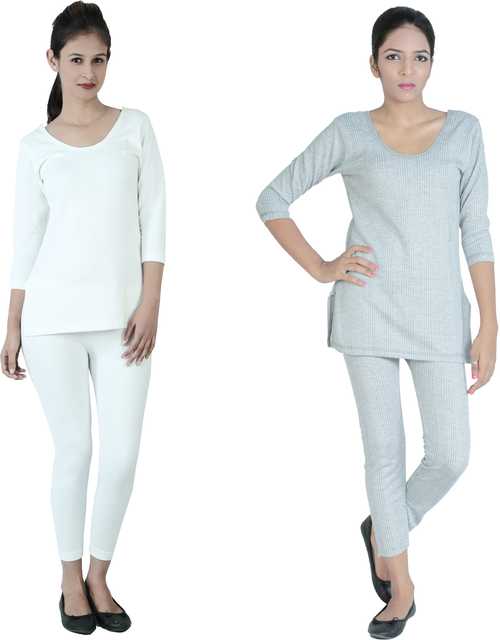 Anti Shrink Women's Thermal Set (Pack of 2) (White & Silver, M) (SA-110)