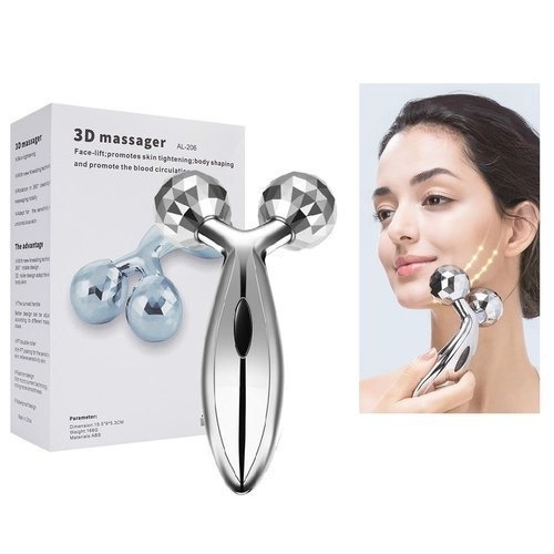 Stainless Steel 3D Roller Face Massager (Silver)