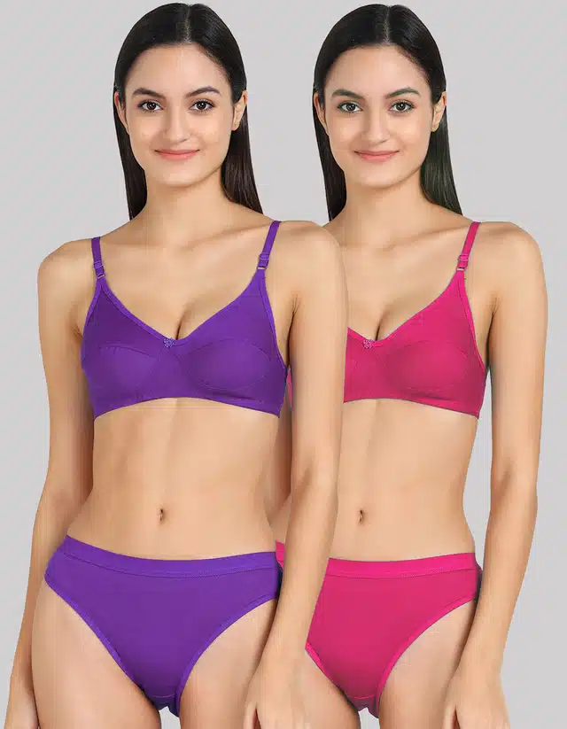 Lingerie Set for Women (Pack of 2) (Purple & Pink, 38) (A-227)