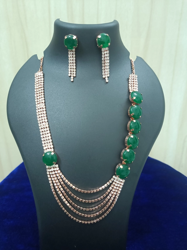 Alloy Necklace with Earrings for Women (Green)