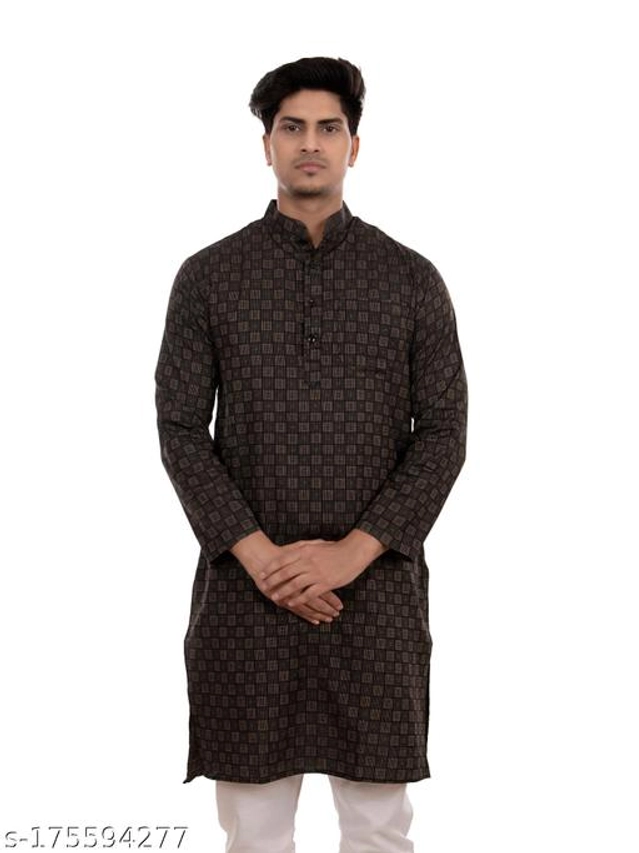 Cotton Blend Kurta for Men (Black, S)