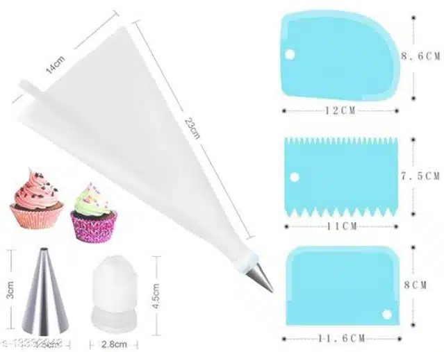 Cake Nozzles (12 Pcs) with 3 Pcs Cake Scraper (Silver & Green, Set of 2)