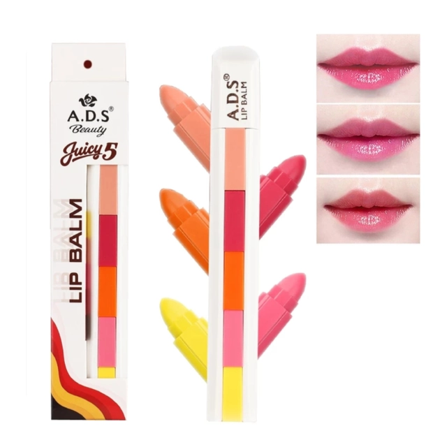 ADS Beauty Juicy 5-in-1 Mini Lip Balm (Multicolor, 15 g)