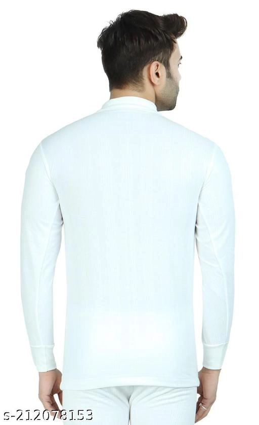 Cotton Blend Thermal Topwear for Men (White, M)