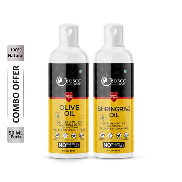 Bosco Touch Pure Olive Oil (50 ml) & Bhringraj Oil (50 ml) Combo For Rapid Hair Growth (Pack Of 2) (B-1455)
