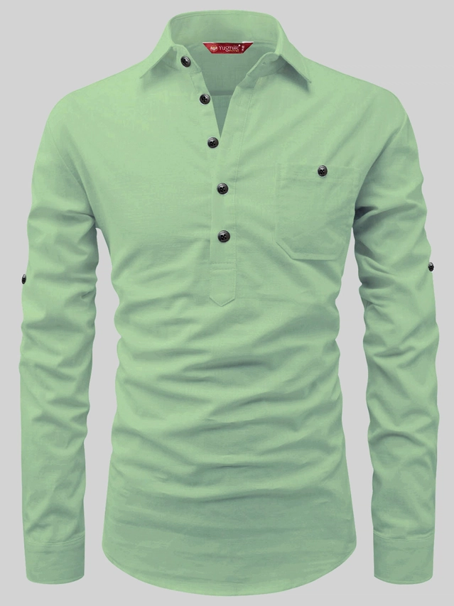 Cotton Solid Kurta for Men (Mint Green, S)