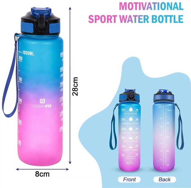 MINDFIT Unique and Premium Unbreakable Water Bottle 1 L with Motivational Time Marker, Leakproof Durable BPA Free Non-Toxic Water bottle for office,Water bottle for gym color as per availability(Pack of 1)