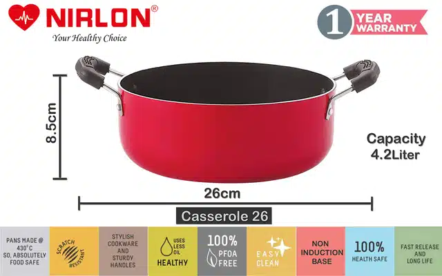 Aluminium Nonstick Cookwear Set with Glass Lid (Red, Set of 3)