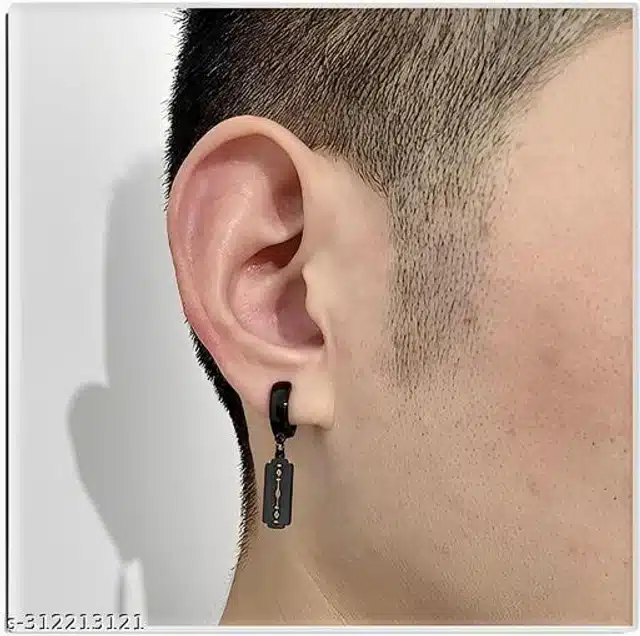 Hinged Earrings for Men (Black, Set of 1)