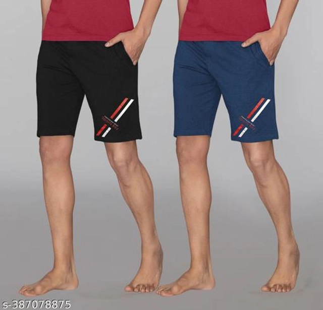 Cotton Blend Shorts for Men (Black & Navy Blue, M) (Pack of 2)