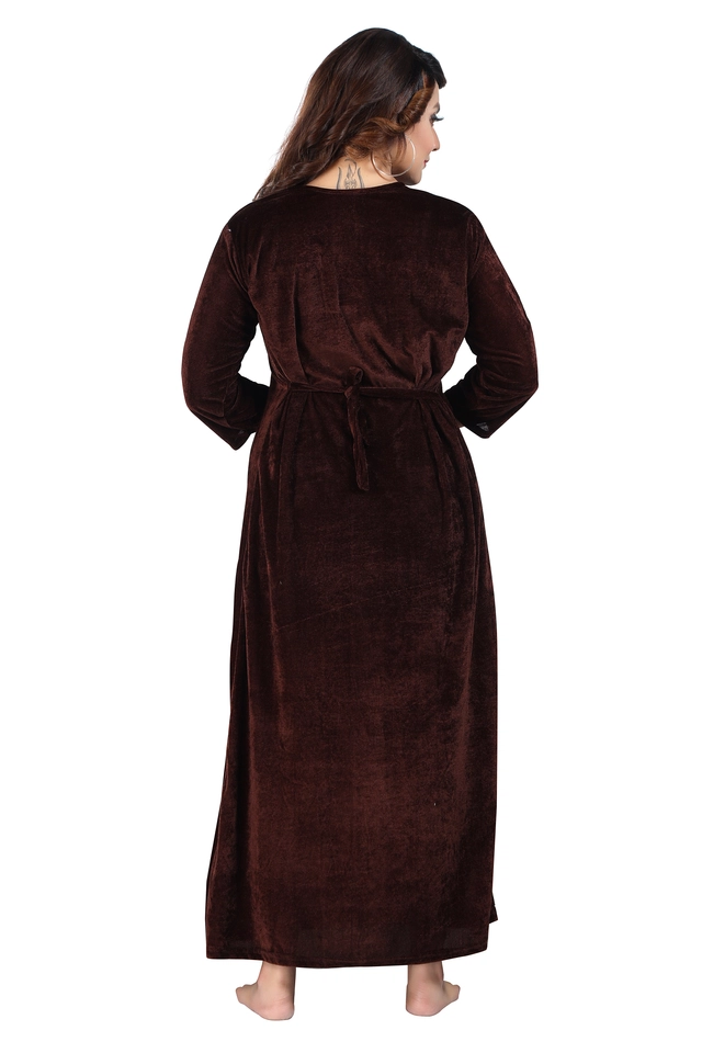 Velvet Solid Nightdress for Women (Brown, Free Size)