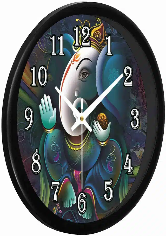 Round Shaped Ganesha Designer Wall Clock (Black, 28 cm)