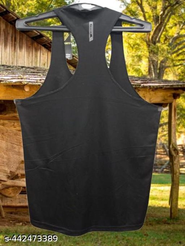 Polyester Gym Vests for Men (Black, S)