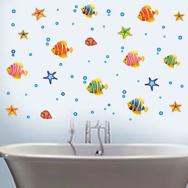 Colourful Fishes with Stars Bubbles Self Adhesive Wall Stickers