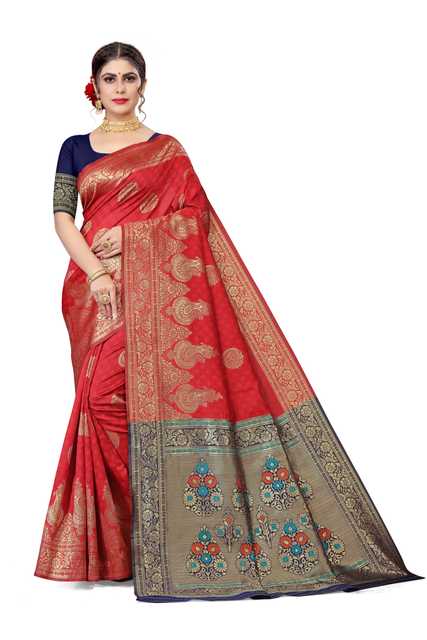 New Fancy Jacquard Festive Sarees (Red) (S431)