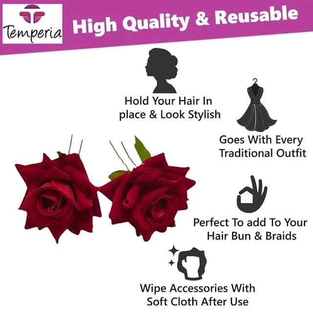 Red Rose hair Pins for wedding (Set of 4)