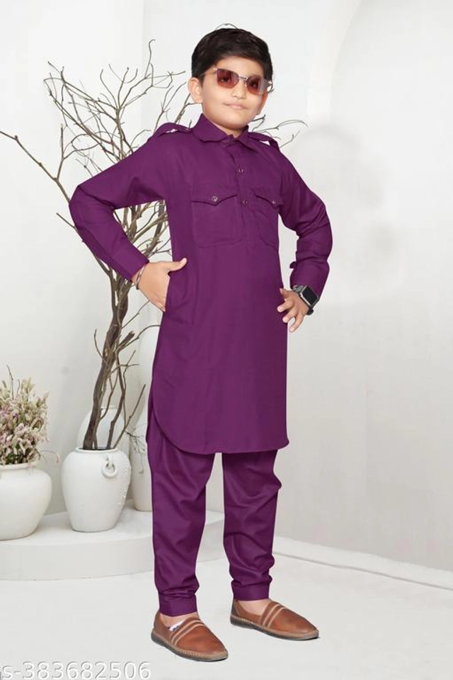 Cotton Blend Kurta Sets for Boys (2-3 Years, Wine)