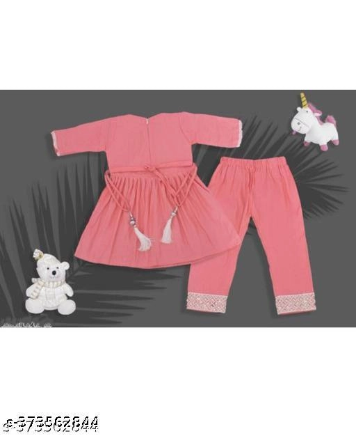 Rayon Kurta Set for Girls (Peach, 0-3 Months)