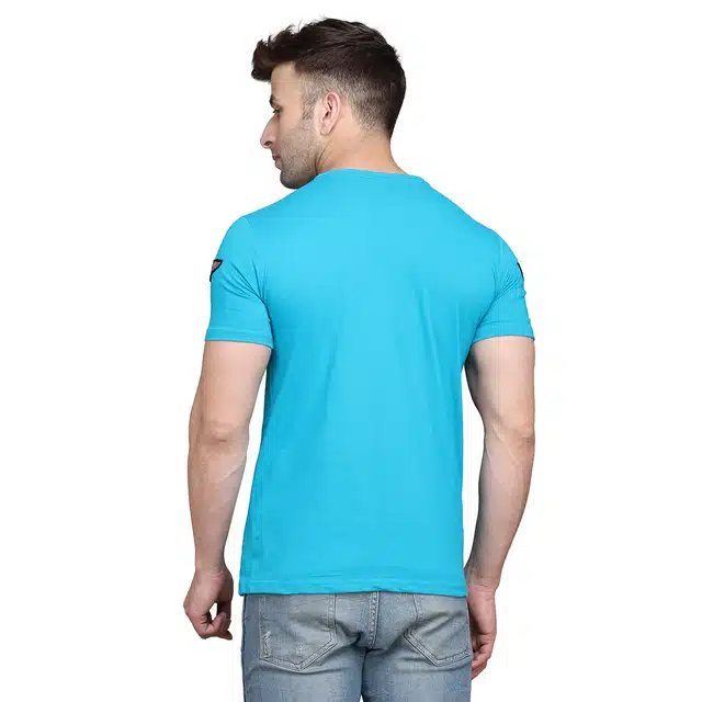 Men Solid Round Neck T-shirt (Sky Blue, M) (RSC-57)